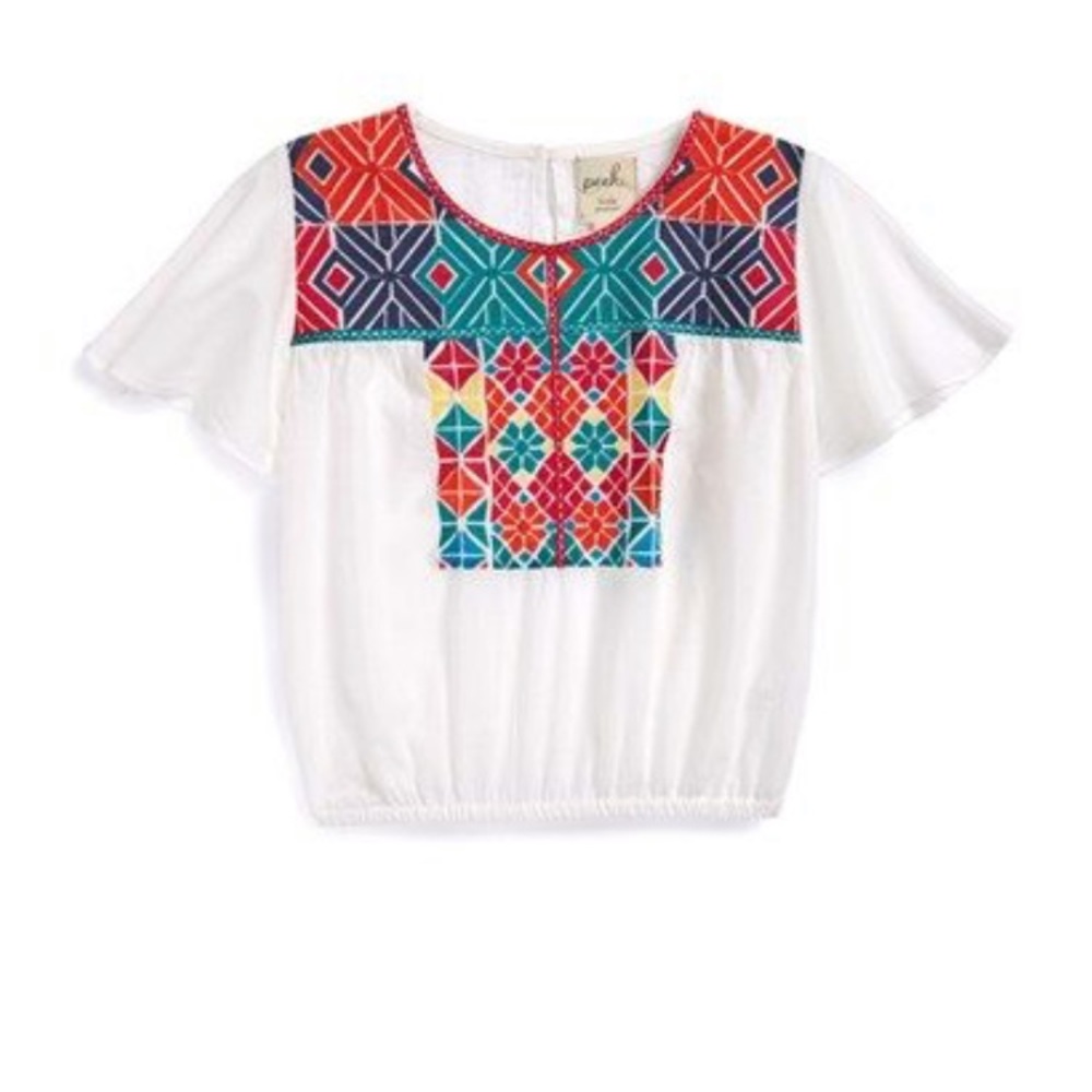 Embroidered Peek girls top with flutter sleeves